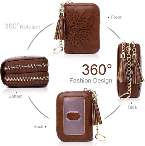 APHISON RFID Credit Card Holder Double Zipper Card Case Small Wallets for Women Leather Multifunctional Holders Sunflower style Ladies Girls/Gift ...