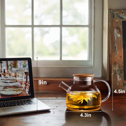 PARACITY Glass Teapot Stovetop 20 OZ/600ml, Borosilicate Clear Tea Kettle with Bamboo Lid, Glass Tea pot with Removable Filter Spout, Teapot Bloom...