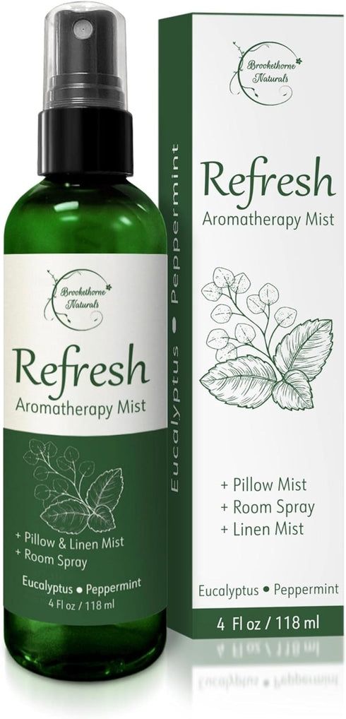 Refresh Aromatherapy Room Spray & Pillow Mist. Peppermint & Eucalyptus Essential Oil Spray, Linen Mist, Natural Car Air Freshener Bathroom Freshen...