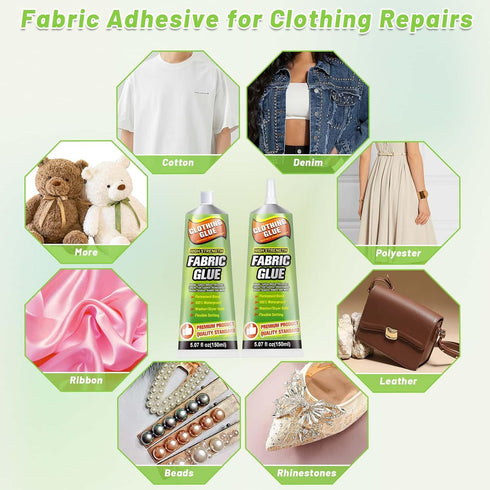 Fabric Glue 150ml, Permanent Fabric Adhesive Clear Clothing Glue Waterproof Sewing Patch Glue for Cotton, Felt, Leather, Polyester and Stuffed Ani...