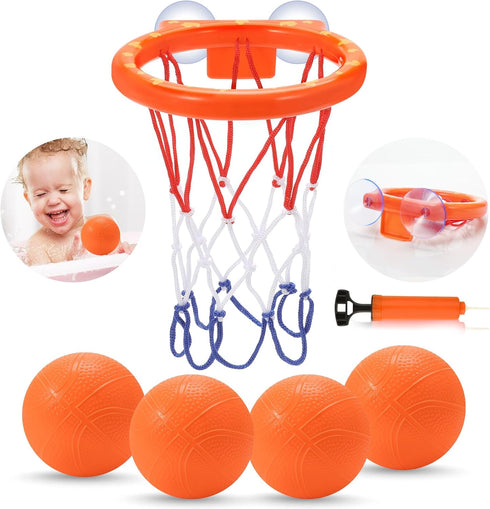 Bath Toys,Mold Free Bath Basketball Hoop for kids Ages 1-3,Bathtub Basketball Hoop for Babies and Toddlers,Strong Suction Cup Basketball Hoop & 4 ...