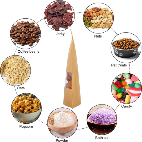 Blisstime 50 Pack Kraft Stand Up Zip Lock Pouch Bags, Resealable Bag with Transparent Window and Tear Notch for Multipurpose Storage (4 X 6 Inches...