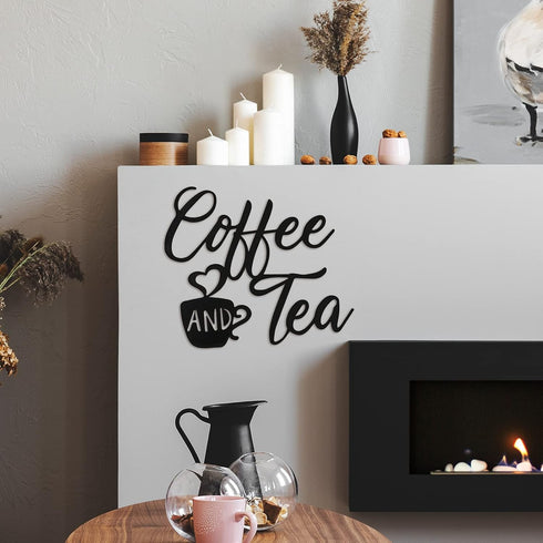 Ferraycle Coffee Sign Metal Hanging Wall Art 12 x 10.2 Inch Black Wall Decor Cafe Bar Letter Sign for Cafe Farmhouse Kitchen(Coffee and Tea)...