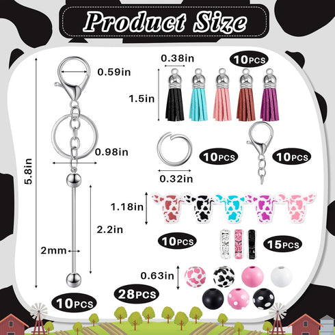 86 Pcs Beadable Keychain Bar Set Bead Keychain Kit Include Variety Beads Leather Tassel Charms for DIY Craft Gift...