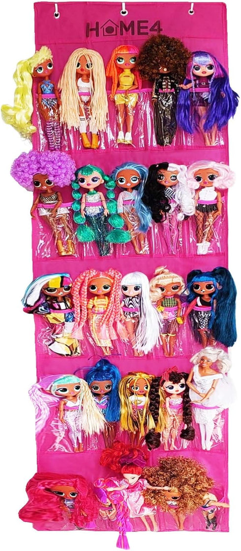 HOME4 Hanging Over The Door 25 Pockets Storage Organizer Holder Compatible with Surprise Toys Dolls Omg Barbie Lol (Pink)...