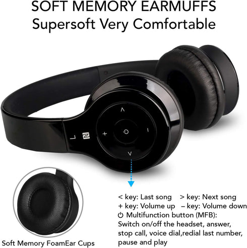 BH-530-B Bluetooth Headphone with Soft Fit Ear Covers, Built-In Microphone, Black...
