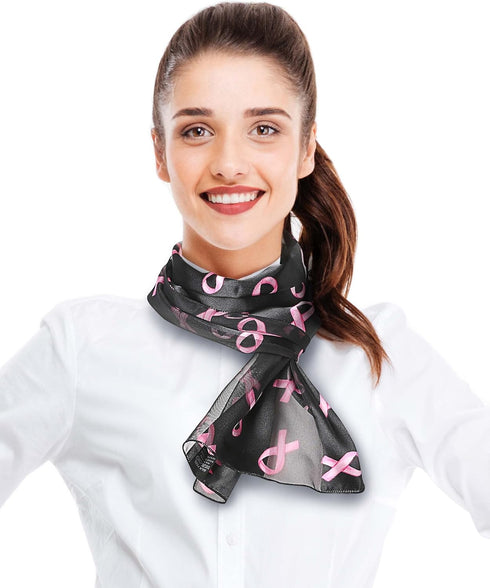 CBC Crown Women's Lightweight Pink Ribbon Silk Feeling Satin Striped 13"x60" Scarf...