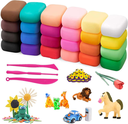 Modeling Clay Kit, 24 Colors Air Dry Clay for Kids, Magic Foam DIY Clay with Sculpting Tools, Ultra Light & Soft Clay, Safe & Non-Toxic Self Dryin...