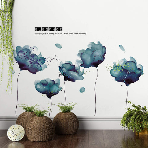Amaonm Creative Removable 3D Light Blue Dream Flower Wall Sticker Peel Stick Home Art Decor Nursery Floral Wall Decal for Girls Bedrom Living Room...