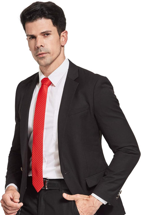 Red Tie Men Women Skinny Tie Slim Tie Stripe Tie with Hanky Waterproof Oilproof Tie-Red...