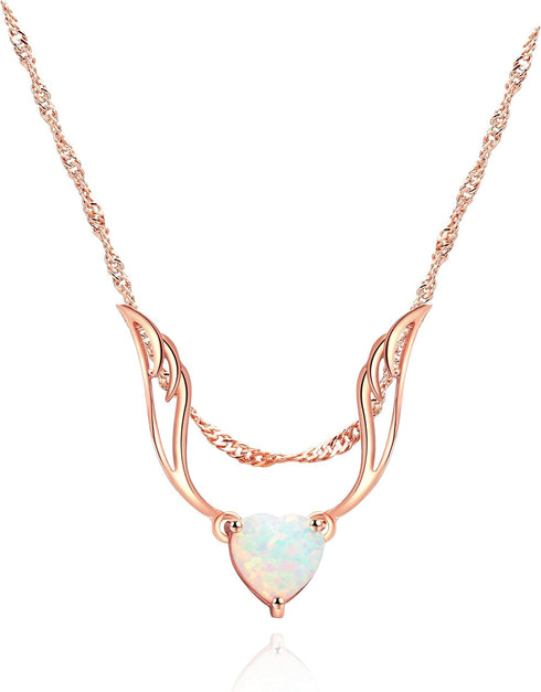 Barzel 18K Rose Gold Plated Created Opal Guardian Angel Necklace for Women, 18 Inches with 2 Inches Extension - Made in Brazil...