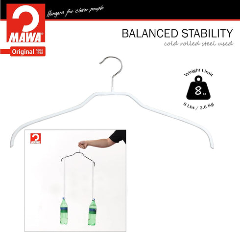 MAWA Ft Reston Lloyd Silhouette Series Non-Slip Space Saving Clothes Hanger for Shirts and Dresses, Style 41/F, Set of 10, White...