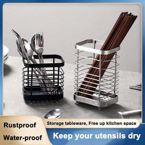 Kitchen Utensil Holder, Stainless Steel Sink Utensil Holder Countertop, Kitchen Utensil Drying Caddy, Cutlery Drainer for Kitchen Utensil, Rust-Pr...