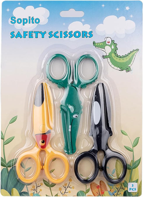 Kids Scissors, Sopito 3PCS 4.7" Toddler Scissors Children Safety Scissors for Kid Ages 2-4, Blunt Tip Preschool Training Art Craft Scissors...