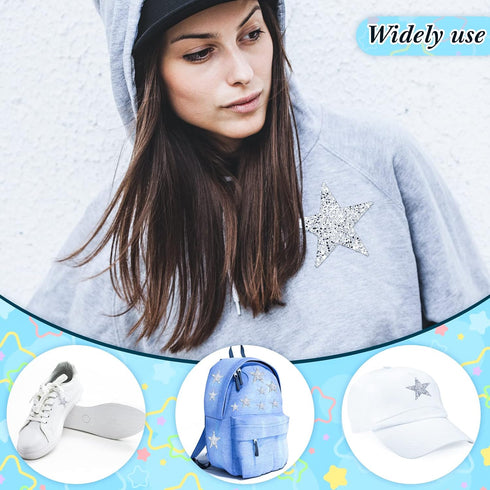12 Pcs Iron on Stars Patches Rhinestone Adhesive Applique Hot Glue Rhinestone Stars Glitter Crystal Patches for Clothing Shoes Bags Hats Repair De...