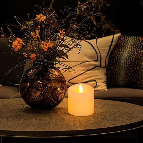 3x3 Flickering Flameless Candles Set of 1, 2AA Battery Life 600 Hours Battery Candles Flickering with Timer,3 inch Flameless Candles with Remote f...