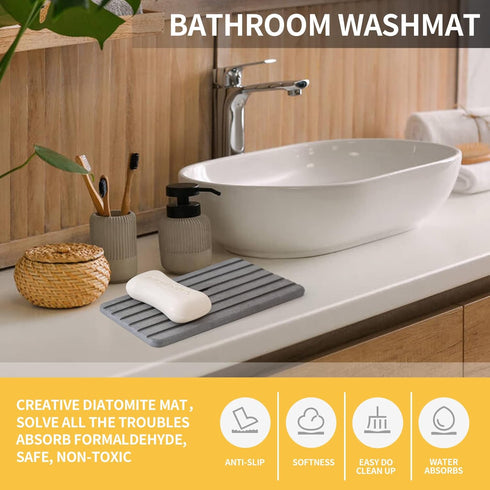 Absorbent Coasters with Grooves 2 PCS, Keep Kitchen Bathroom Sink Countertop Dry, Water Absorbing Stone Tray for Under Cups/Drinks/Hand Soap Pumps...