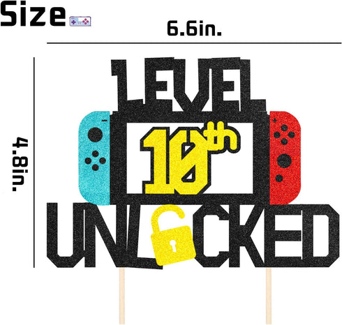 Level 10th Cake Topper for Video Game Theme Gaming Party Birthday Anniversary Celebration...
