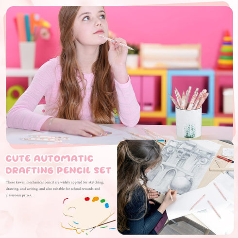 30 Pcs Kawaii Peach Mechanical Pencil Set Include 12 Mechanical Pencils 6 Cute Peach Erasers 12 Tube HB Pencil Refills First Day of School Back to...