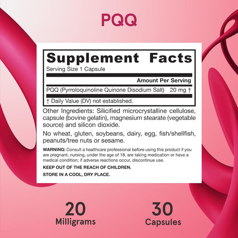 Jarrow Formulas PQQ 20 mg, Dietary Supplement, Heart, Brain, and Metabolism Support, 30 Veggie Capsules, 30 Day Supply...