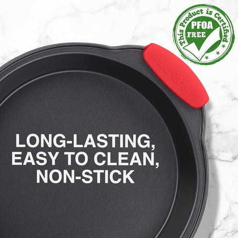 NutriChef Non Stick Round Cake Pan, Kitchen Essential Metal Bakeware with Silicone Handles, Durable, Easy-to-Clean, Dishwasher Safe, PFOA, PFOS, P...