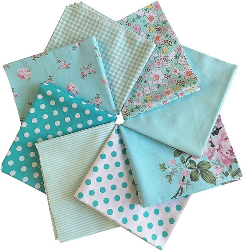 8pcs 18 x 22inches (46x56cm) Cotton Fabric Green Pattern Pre-Cut Quilt Squares Fat Quarters Fabric Bundles for Sewing and Quilting...