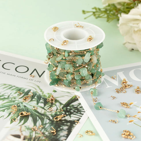 KYUNHOO Charming Green Raw Gemstones Jewelry Chain for Jewelry Making 5m Gold Plated Brass Necklace Chains Bulk Decoration Chain DIY Jewelry Suppl...