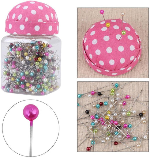 500Pcs Pearl Needles Quilting Pins Packed in Fabric Covered Pin Cushion Bottle Wedding Decorating Tool Sewing Crafts...
