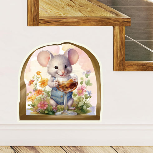 Cute Mouse Hole Wall Decor Sticker Glow in The Dark, Mouse Drinking Wine Funny Wall Art Decals, Adorable Peel and Stick Mice Room Decor, Classroom...