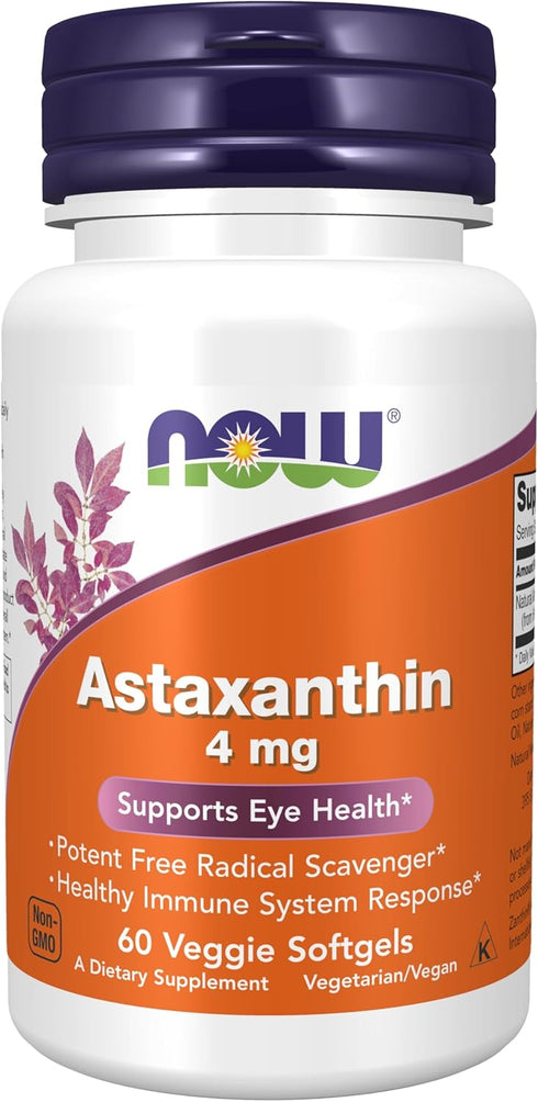 NOW Supplements, Astaxanthin 4 mg, features Zanthin®, Supports Eye Health*, 60 Veg Softgels...