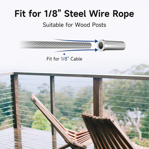 LuckIn Cable Railing Kit, 50 Pack T316 Stainless Steel Protector Sleeves Cable Railing Hardware for 1/8" Wire Rope, Cable Railing System for Stair...