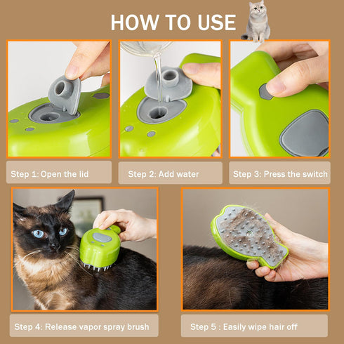 Cat Steam Brush,3 in 1 Steamy Cat Brush for Shedding,Steamy Cat Brush for Long & Short Haired Cats & Dogs, Pets Grooming Portable Pet Hair Removal...