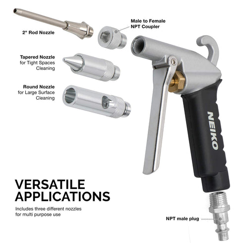 NEIKO 31121A High Flow Air Blow Gun | 3 Pc Pneumatic Air Nozzle | Dust Gun | Air Gun Compressor Accessories | ¼”...