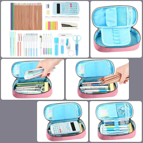 Pencil Case, Homecube Big Capacity Pen Bag Makeup Pouch Durable Students Stationery With Double Zipper, Pink...