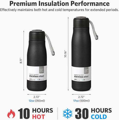 Water Bottles with Portable Lid?Hydro Insulated Thermal Flask for Hot or Cold Drinks 350ml Stainless Steel Metal Reusable Water Bottle for Kids, A...