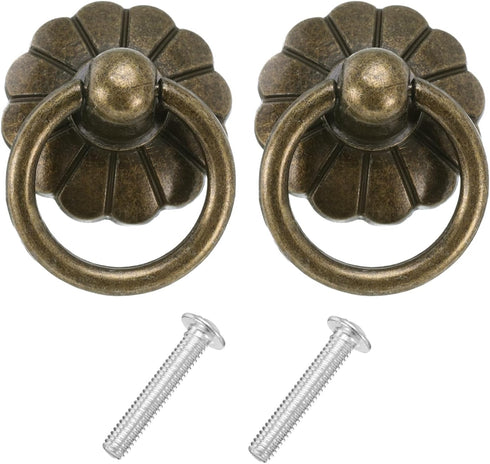 uxcell 2 Sets Vintage Drop Ring Knobs Retro Dresser Pulls Handles with Screws Zinc Alloy for Dresser Drawer Furniture Closet Cupboard Bronze(33mm/...