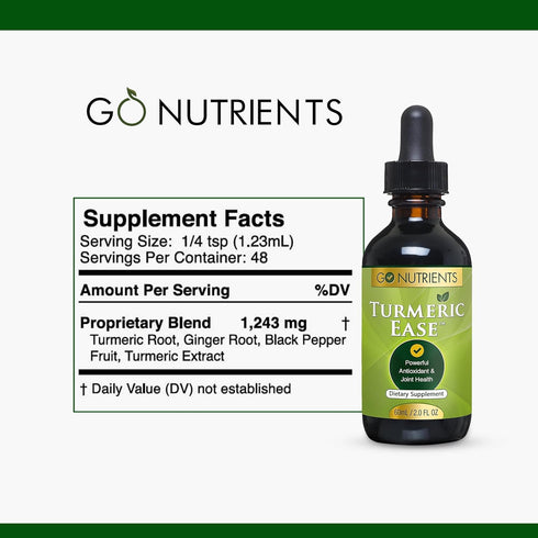 Go Nutrients Turmeric Ease - Organic Turmeric Supplement with Curcumin, Ginger & Black Pepper – Liquid Drops Extract Tincture for Quick Absorption...