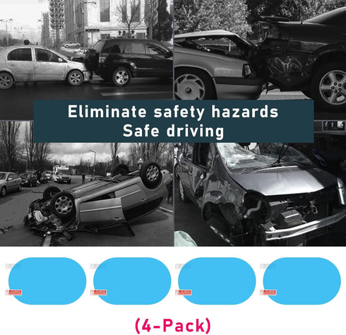 4 PCS Car Rearview Mirror Waterproof Film, Rainproof Anti Fog Auto Side Window Protective Sticker for Safe Driving, HD Clear Nano Coating Rear Mir...