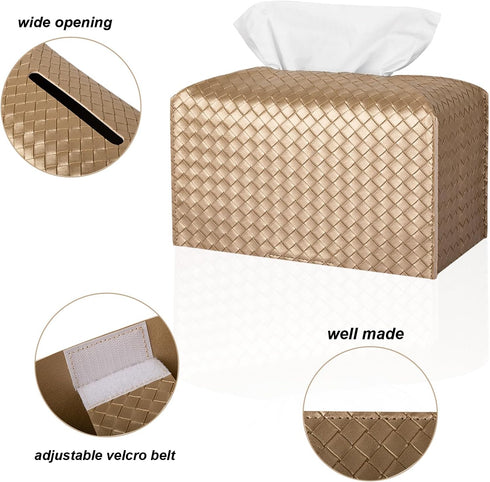 Tissue Box Cover Rectangle PU Leather Tissue Holder Facial Tissue Case Paper Organizer Dispenser for Bathroom, Vanity, Countertop, Tabletop, Car, ...
