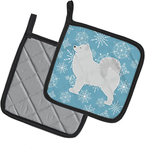 Caroline's Treasures BB3559PTHD Winter Snowflake Samoyed Pair of Pot Holders Kitchen Heat Resistant Pot Holders Sets Oven Hot Pads for Cooking Bak...