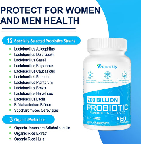 200 Billion Cfus 12 Strains Probiotics - Probiotics for Women Men, Daily Probiotic Supplement with 3 Prebiotic, for Immune, Gut, Digestive, Shelf ...