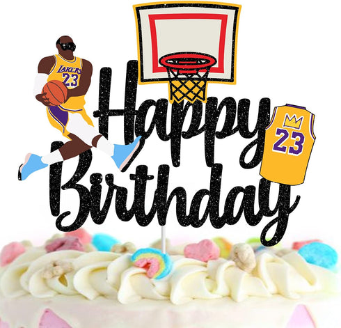 Basketball Cake Topper - Boy girl Happy Birthday Party Basketball Star Themed Cake Decorations Black Glitter...