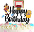 Basketball Cake Topper - Boy girl Happy Birthday Party Basketball Star Themed Cake Decorations Black Glitter...