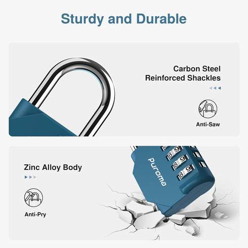 Puroma 2 Pack Combination Lock 4 Digit Locker Lock Outdoor Waterproof Padlock for School Gym Locker, Sports Locker, Fence, Toolbox, Gate, Case, Ha...