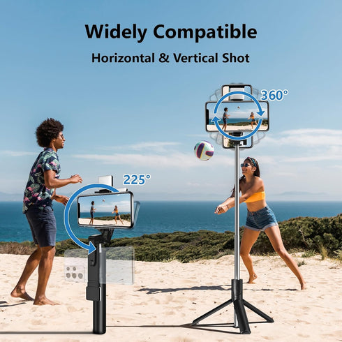 Selfie Stick, 40 in Retractable Phone Tripod with Wireless Remote Control & Light, Portable Selfie Stick Tripod for Photograph, Live Streaming, Vi...