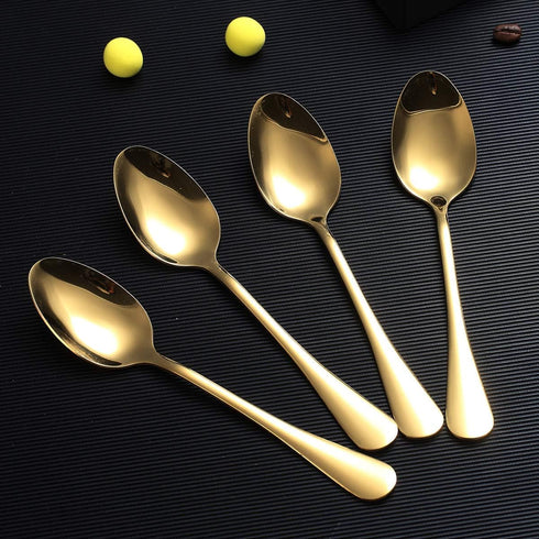 Gold Dinner Spoon of 4, Berglander 7.5" Stainless Steel Titanium Plating Shiny Gold Soup Spoons Silverware, Golden Soup Spoon Table Spoon Set Stur...
