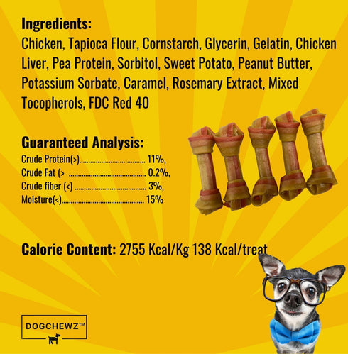 DOGCHEWZ™ Rawhide Free Knotted Bone Peanut Butter Small Dog Chew Treats 5" (5 Ct/Bag) - Chicken Flavor - Gluten Free...