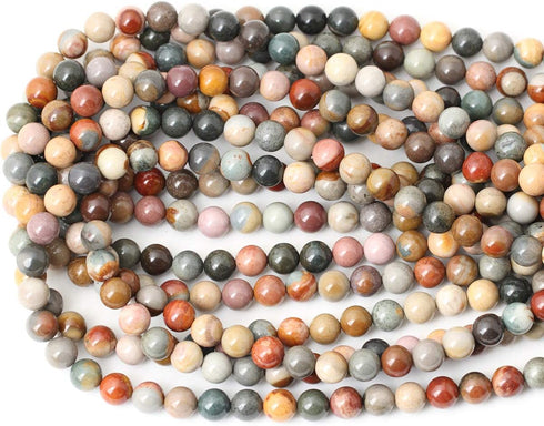 45PCS 8mm Natural USA Picture Stone Gemstone Round Loose Beads for Jewelry Making DIY Findings 1 Strand 15"...