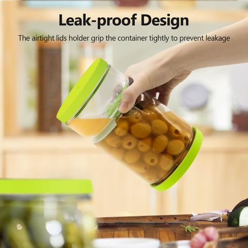 Glass Pickle Jar with Strainer Flip for Pickle Lover - Leakproof Airtight Juice Separator for Olive, Gherkin or Chilli, BPA Free, Dishwasher and R...