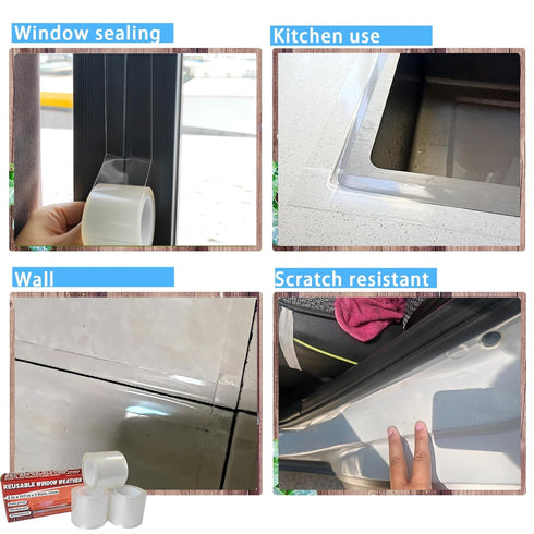 Transparent Window Weather Sealing Tape Reusable, No Damaging for Paint, Removable Window AC Insulation Sealing Film Tape Waterproof, without Resi...